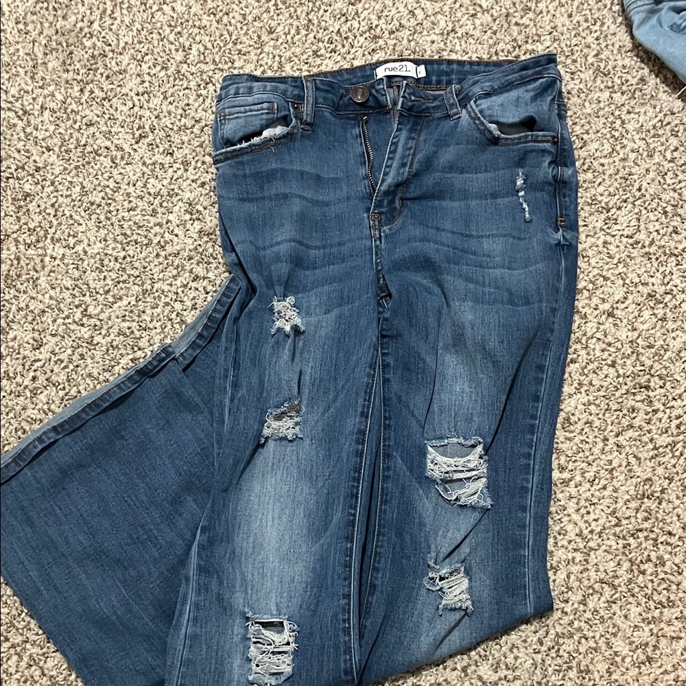 Rue21 Distressed Flare Jeans in Blue